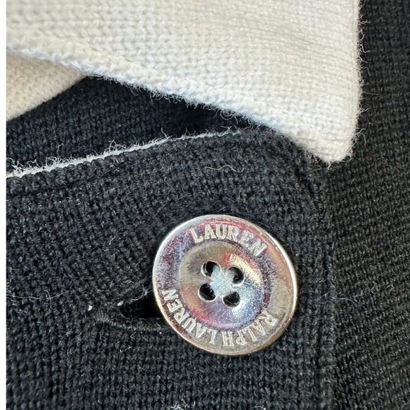LAUREN Ralph Lauren VTGE Black Double Breasted Knit Collar Cardigan Sweater LGE - Picture 6 of 13